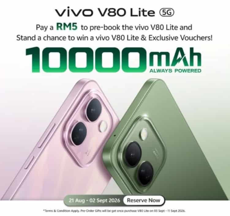 Vivo V80 Lite 5G pre-order teaser in Malaysia.