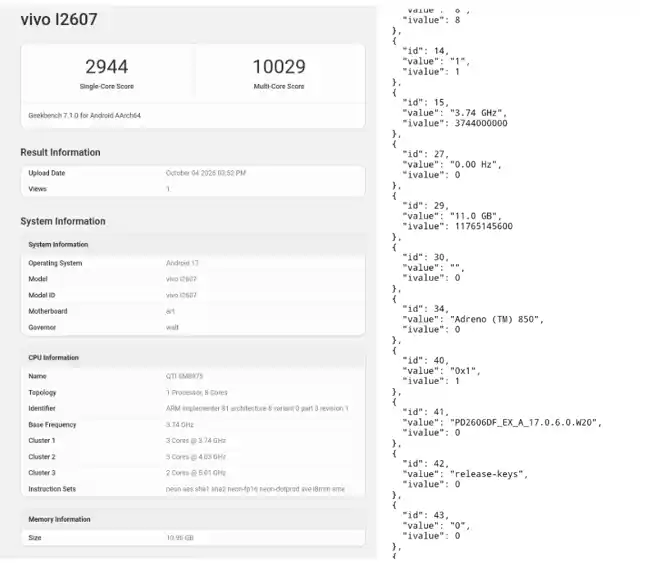 iQOO 16 on Geekbench. (Image credit: iQOO)
